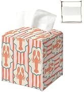 Cute Lobster Coastal Tissue Box Cover Square 5.4x5.4x5.3 | Coastal Tissue Holder, Lobster Decorat...