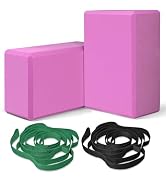 Yoga Blocks and Yoga Straps Set, 2 Large Yoga Blocks 9×6×4 inches, 2 Stretching Yoga Straps, Non-...