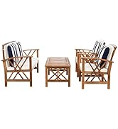 SAFAVIEH Outdoor Collection Fontana Natural/ Beige Cushions/ Thick Stripe Pillows 4-Piece Convers...
