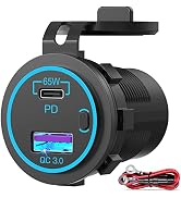 65W PD 12V USB Outlet for Laptop - Qidoe USB C Car Charger Socket Multi Port USB Outlet Quick Cha...