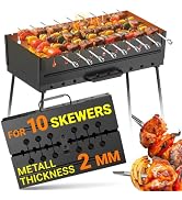 Charcoal Grill for 10 Skewers - Portable Barbecue Kabob Camp Grills - Foldable Metal Mangal - Keb...