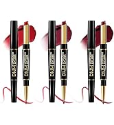 HHLTOH 3Pcs 2-in-1 Lip Liner and Lipstick Set, Matte Waterproof Lipstick with Built-in Lip Pencil...