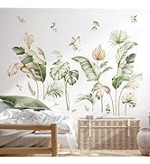 decalmile Boho Tropical Leaves Wall Decals Palm Leaf Green Plants Wall Stickers Living Room Bedro...