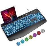 SABLUTE Large Print Backlit Computer Keyboards, Wired Lighted USB Keyboards with 7-Color Backlit,...