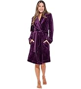 Turquaz Robes For Women, Womens Fleece Shawl Collar Soft Plush Knee Length Spa Robe