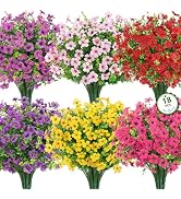 Roberly 18 Bundles Artificial Flowers for Outdoors, UV Resistant Silk Fake Daisy Flowers with Euc...