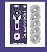 Multiple circular cutting blade attachments shown in product packaging. Text indicates these are quilting or sewing accessories, displayed in purple-bordered retail packaging.