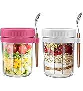 Overnight Oats Containers with lids and spoon-Set of 2 Jars 12 oz Large Capacity Airtight Contain...