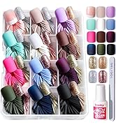 Teenitor Short Press On Nails,360Pcs Matte Acrylic Short Square Fake Nails Full Cover, Glitter Pr...