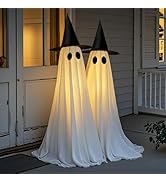 2 Packs Halloween Decorations Outdoor, 5 FT USB Powered Ghost Decor Kit with Remote Controlled St...