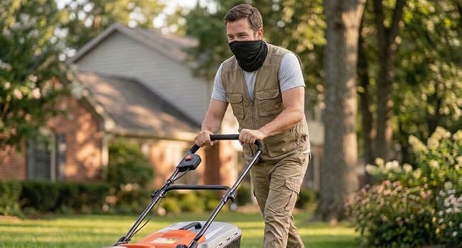 neck gaiter for lawn mowing