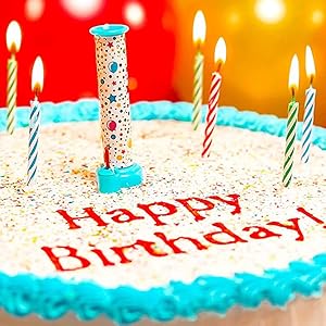 blue confetti candle on birthday cake