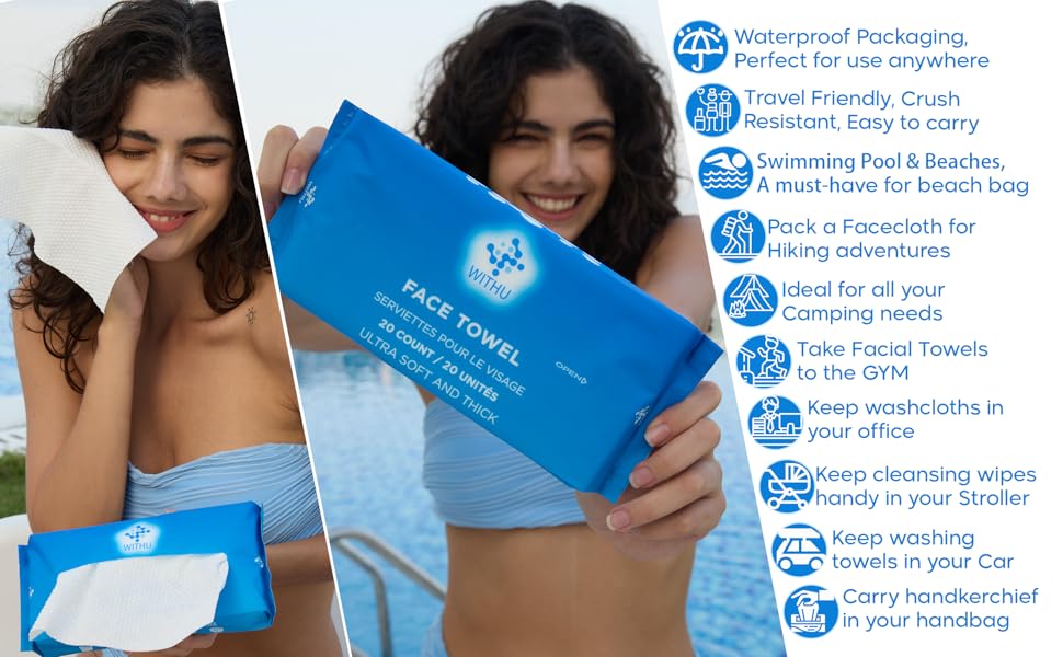 Face Towels, Soft, Thick, Durable Towelettes, Makeup Remover, Facial Cleansing Wipes, Dry Washcloths