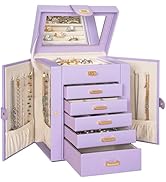 AKOZLIN Jewelry Box Organizer Functional Leather Jewelry Storage Case for Women Girls Ring Neckla...
