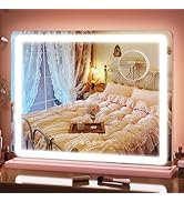 FENNIO 23" x 18" Vanity Mirror with Lights,LED Makeup Mirror,Hollywood Mirror with 3 Color Modes ...