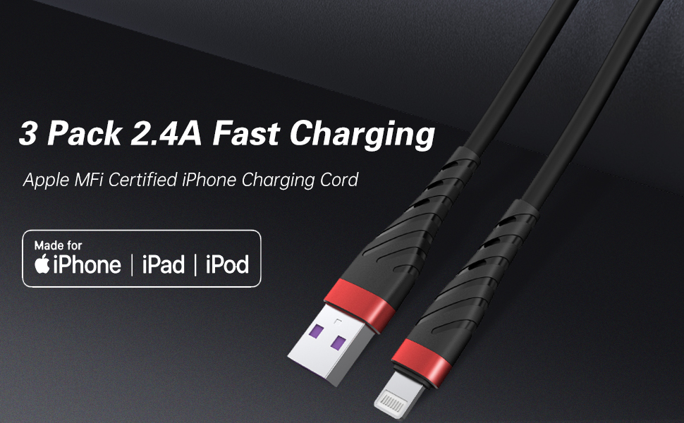 3 Pack Apple MFi lightning cables