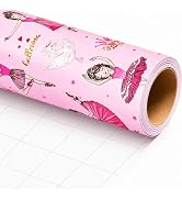 Burymento Ballerina Wrapping Paper Roll - 17in x 16.4ft, Ballet Princess Dance Pink Gift Wrap for...
