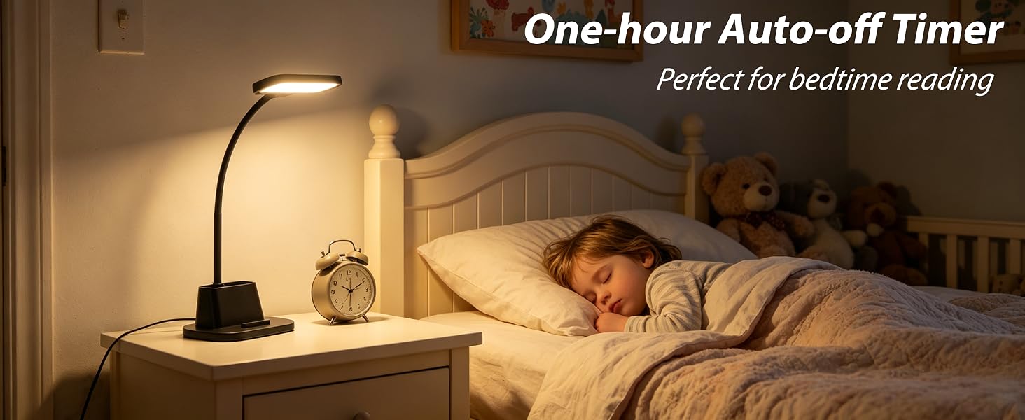 LED Desk Lamp for Dorm Room with Pen Holder USB Charging Port Small Reading Light for Home Office