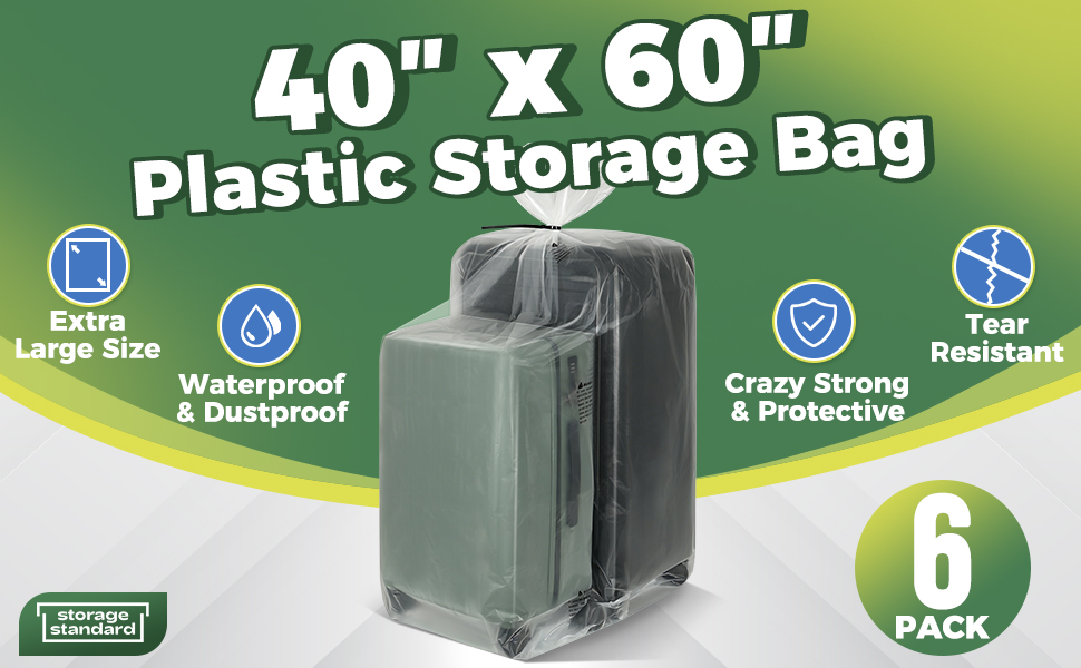 Storage Standard Large Clear Plastic Bags for Storage 6-Pack 40 x 60 Inches with Zip Ties