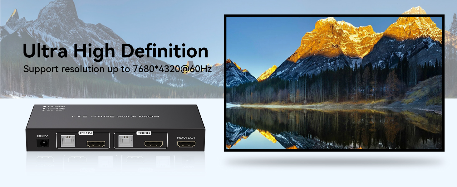 HDMI KVM Switch 2 Computer 1 Monitor 8K 60Hz