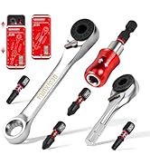 Geinxurn 7Pieces Mini Ratchet Screwdriver Set, Impact Multi Bit Driver with Mini 1/4 Square Wrenc...