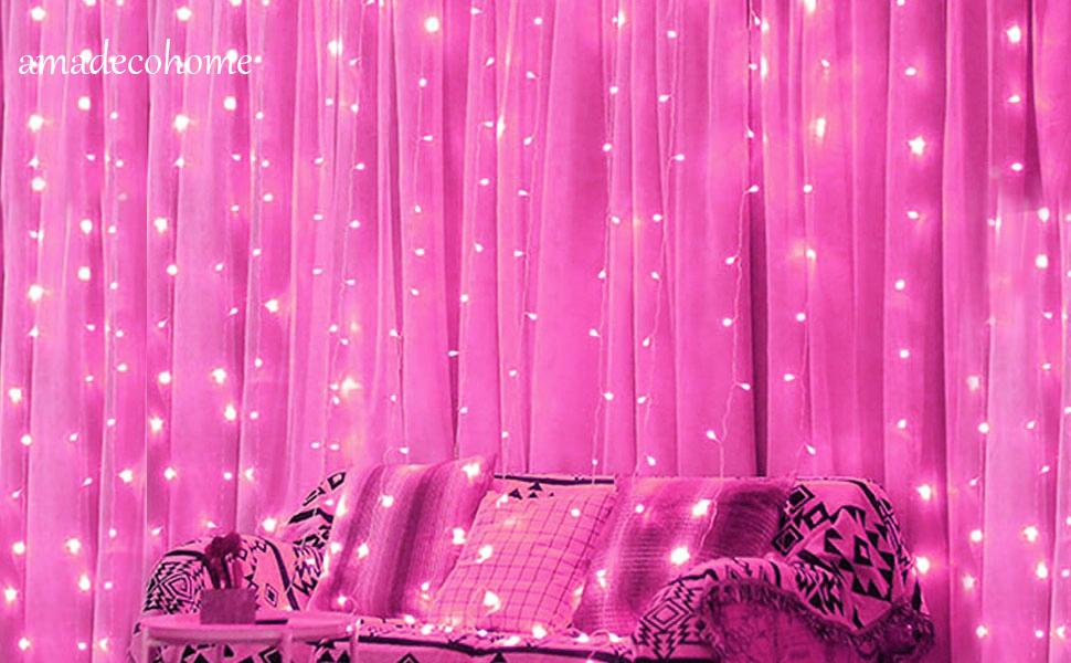 pink curtain lights