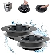 Hibbent 2 Pack Upgraded 3-in-1 Kitchen Sink Drain Strainer Combo, Black | Stainless Steel Metal P...