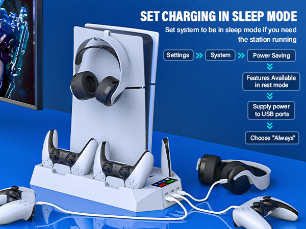 PS5 charging dock with efficient cooling fans and dual PS5 charger