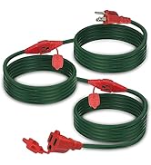 25 Ft Outdoor Extension Cord with Multiple Outlets, Evenly Spaced 3 Grounded Outlets with Safety ...