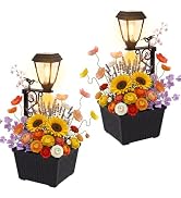 btfarm 2 Pack 18.5" H Solar Lamp Post with Planter Dual-Sided Lighting, 2 in 1 Flower Pots Wall M...