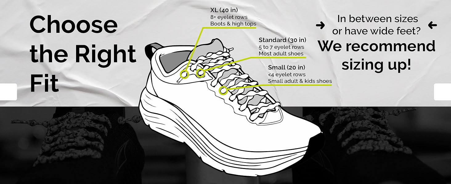 Find the perfect fit with Caterpy shoe laces—available in Small, Standard, and XL sizes.