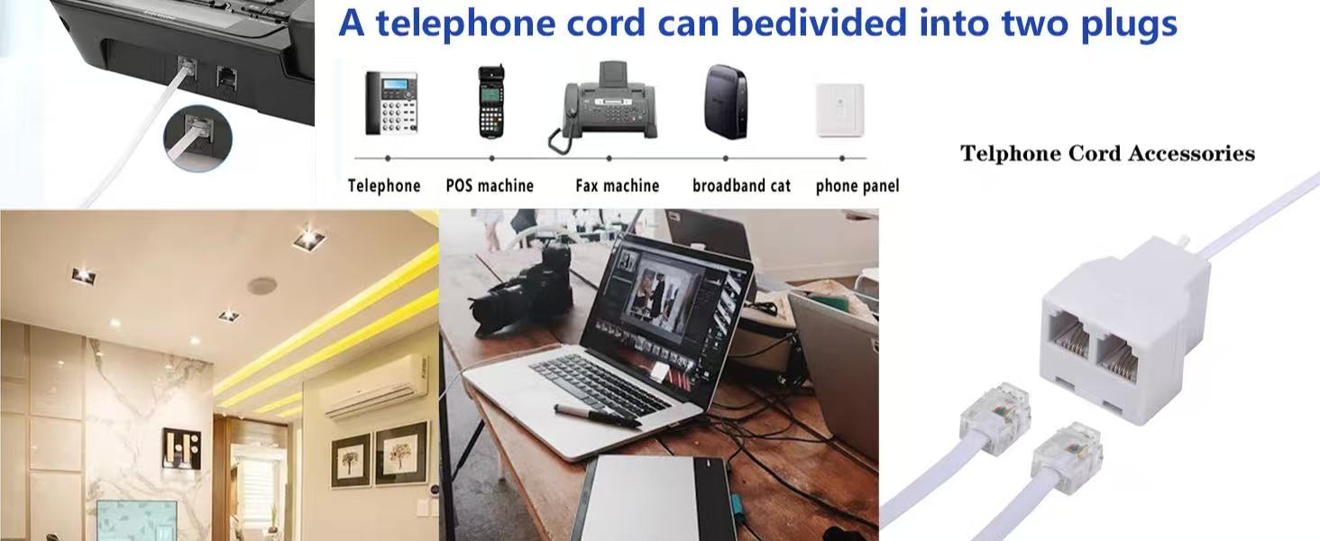 Phone Line Splitter,Telephone Splitter,with RJ11 6P4C Plugs