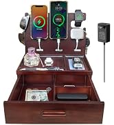 Xunhomon Wood Phone Docking Station with Drawer Nightstand Organizer Charging Station with QC 3.0...