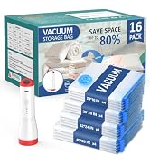 BAMCOO Vacuum Seal Bags for Clothing with Rechargeable Electric Pump,16Pcs | (4Jumbo 4Large 4Medi...