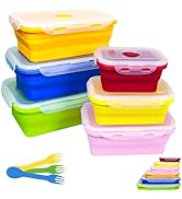 FUSMYE Set of 6 Collapsible Silicone Food Storage Containers With Lids, Meal Prep Foldable Bento ...