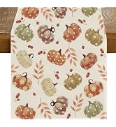 RABUSOFA Polka Dot Pumpkins Fall Maple Leaves Fall Table Runner,Seasonal Autumn Kitchen Dining Ta...