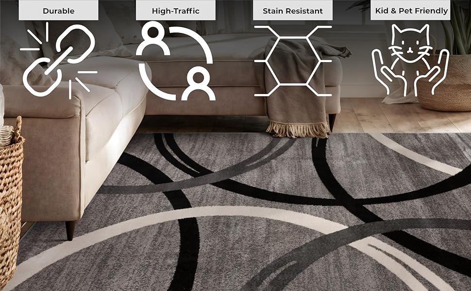 living room or office rug, elegant geometric accent for minimalist home décor