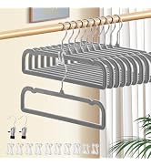 HWAJAN 14 Inch Velvet Pants Hangers Non Slip,30 Pack Slim Felt Jean Hangers with 10 Hooks and 2 C...