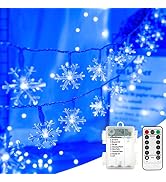 BrizLabs Blue Snowflake Lights, 40 LED 16.08ft Snow Flake Christmas Lights with Remote, Battery T...