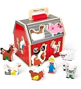 Melissa & Doug Wooden Take-Along Barn Toy with Flip-Up Roof and Handle, 10 Farm Play Pieces, Shap...