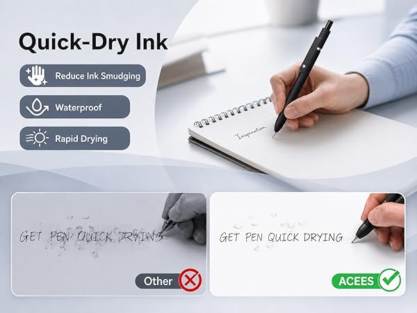 Quick dry black ink gel pens, waterproof ink helps reduce smudging for notes and journaling