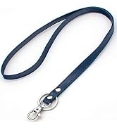 Teskyer Lanyard for ID Badge Holder, Swivel J-Hook Leather Lanyard with Keyring for Keychains Wal...