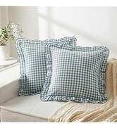 KKJIAF Ruffle Plaid Euro Sham Pillow Covers 20 x 20 Inches, Cotton Gingham Pillow Cases Set of 2,...