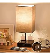 Sailstar Upgraded Table Lamp with USB C+A Charging Ports & 2AC Outlets, Dark Grey Bedside Lamp fo...