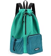 WANDF Swim Bag Mesh Drawstring Backpack with Wet Pocket Beach Bag for Swimming Pool Gym Workout M...