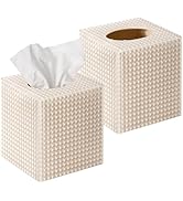 2 Pack Tissue Box Cover Beige, Square Acrylic Tissue Holder, Decorative Facial Tissue Box Vessel ...