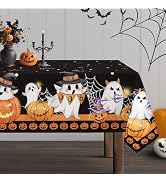 Arquiel Halloween Ghost Pumpkin Tablecloth Waterproof, Black Orange Plaid Table Cloth Rectangle, ...