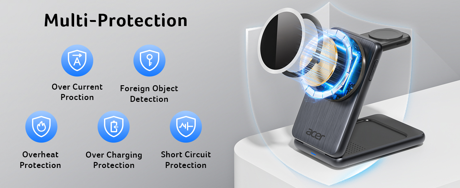 Acer Magnetic Wireless Charger, 3 in 1 Wireless Charging Station,