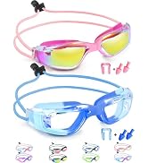 Vvinca Kids Swim Goggles with Bungee Strap 2pc, Toddler Goggles Anti-Fog& Anti-UV, No-Leak No Hai...
