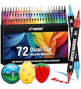Pagather Acrylic Paint Markers, 72 Colors Dual Tip Fine & Brush Pens Set | For Rocks, Fabric, Woo...